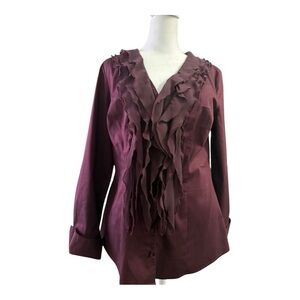 Ann Taylor Burgundy Long Sleeve Blouse with Ruffles Size 4